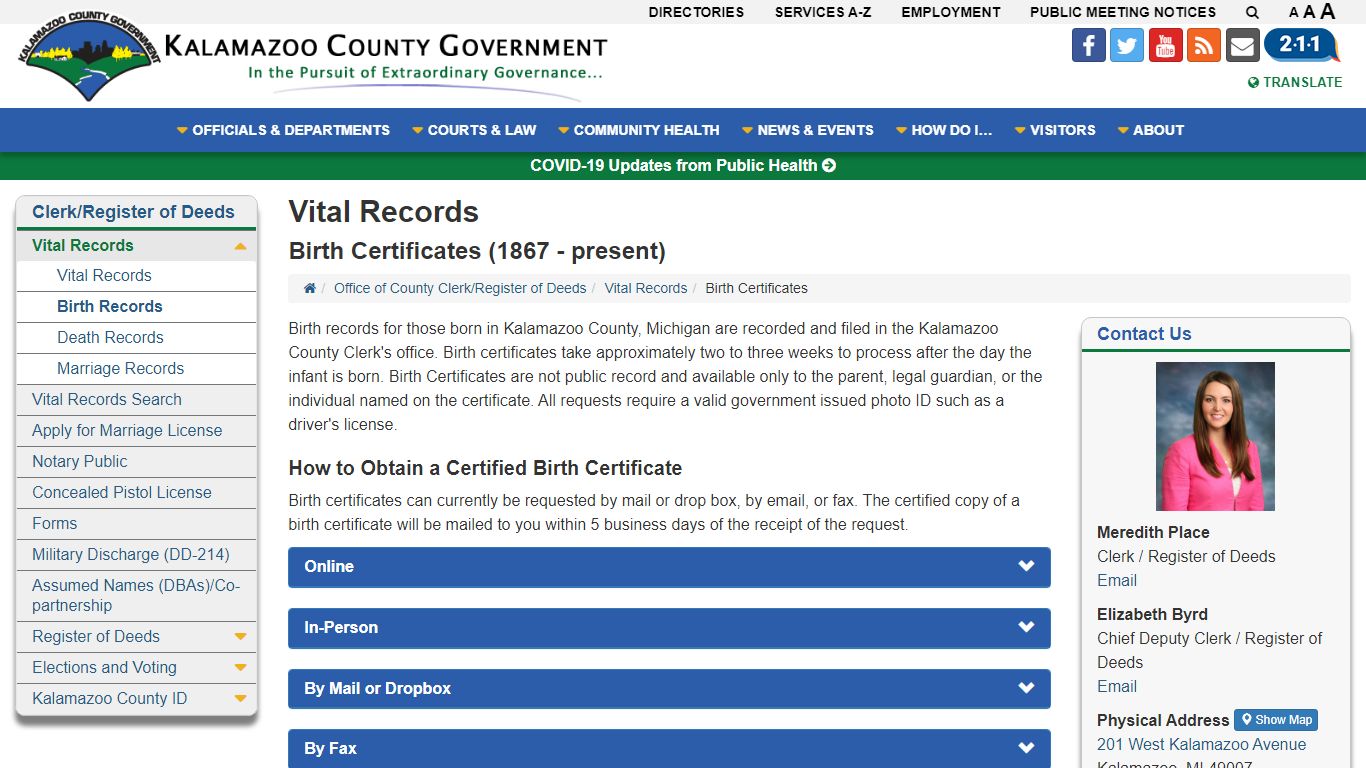 Birth Certificates - Vital Records - Kalamazoo County, Michigan